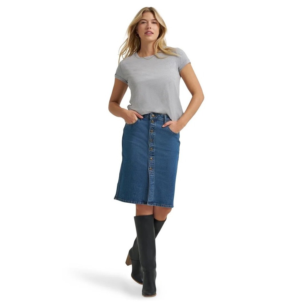 Lee Blue Denim‎ Skirt Button Front High Waisted 5 Pocket Medium Wash Size 4